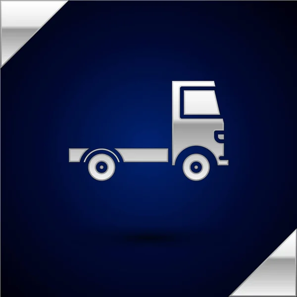 Camión de carga Silver Delivery icono del vehículo aislado sobre fondo azul oscuro. Ilustración vectorial — Vector de stock