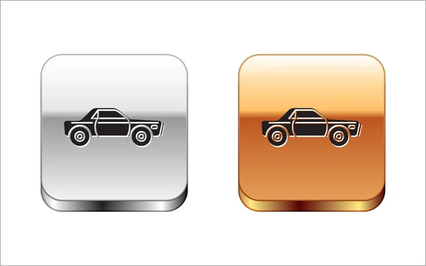 Czarny sedan ikona samochodu na białym tle. Srebrny-Złoty kwadrat przycisk. Ilustracja wektorowa — Wektor stockowy