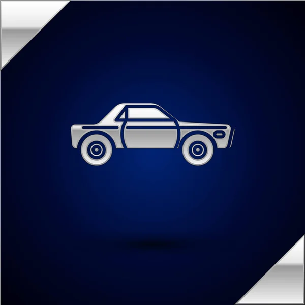 Icono sedán plata coche aislado sobre fondo azul oscuro. Ilustración vectorial — Vector de stock