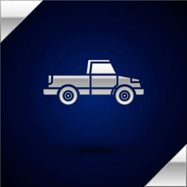 Silver Pickup truck icon isolated on dark blue background. Vector Illustration — Stock Vector