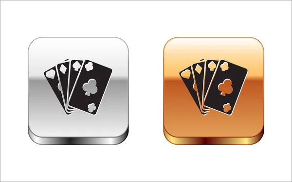 Schwarzes Spielkarten-Symbol auf weißem Hintergrund. Casino-Glücksspiel. Silber-Gold quadratischer Knopf. Vektorillustration — Stockvektor