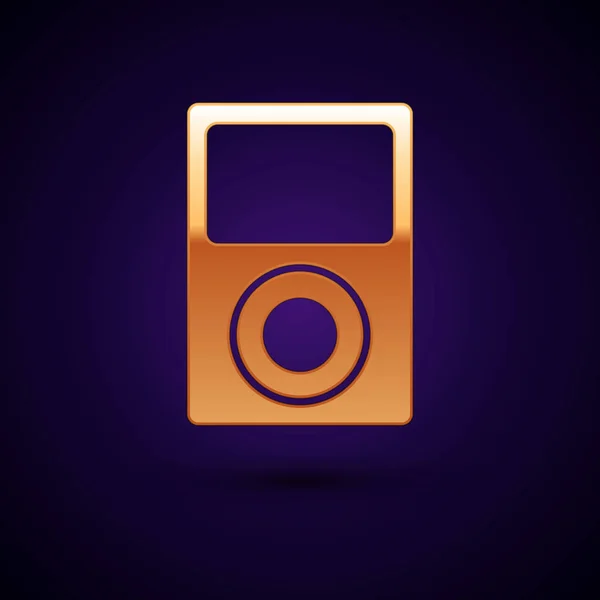 Gold Music player icon isolated on dark blue background. Portable music device. Vector Illustration — Stock Vector