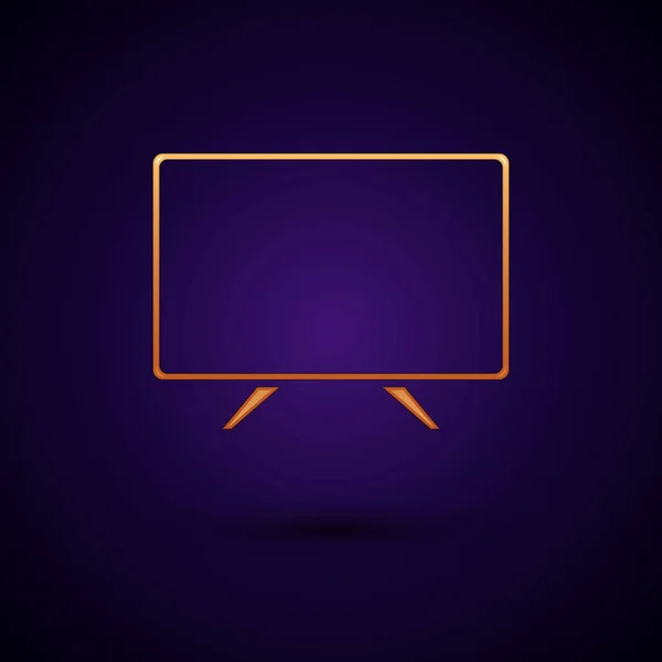 Ícone Gold Smart Tv isolado no fundo azul escuro. Sinal de televisão. Ilustração vetorial — Vetor de Stock