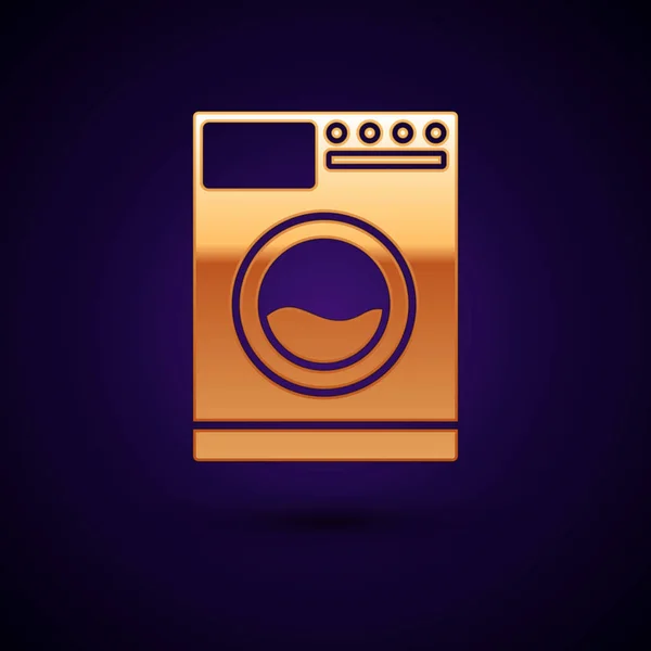 Gold Washer icon isolated on dark blue background. Washing machine icon. Clothes washer - laundry machine. Home appliance symbol. Vector Illustration — Stock Vector