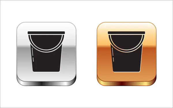 Icône seau noir isolé sur fond blanc. Bouton carré argent-or. Illustration vectorielle — Image vectorielle