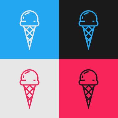 Renk çizgisi Renk arka planda izole waffle konisi simgesinde Dondurma. Tatlı bir sembol. Vintage tarzı çizim. Vektör İllüstrasyonu