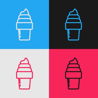 Renk çizgisi Renk arka planda izole waffle konisi simgesinde Dondurma. Tatlı bir sembol. Vintage tarzı çizim. Vektör İllüstrasyonu