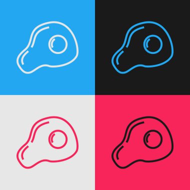 Renk çizgisi Renk arka planda yalıtılmış çırpılmış yumurta simgesi. Ev yapımı yemekler, kızarmış yumurta, sağlıklı kahvaltı, omlet ikonu. Vintage tarzı çizim. Vektör İllüstrasyonu