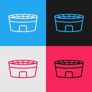 Renk çizgisi Futbol stadyum simgesi renk arka planda izole. Futbol arenası. Vintage tarzı çizim. Vektör İllüstrasyonu