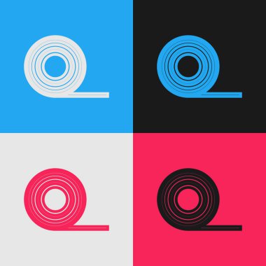 Renk çizgisi Scotch simgesi renk arka planda yalıtılmış. İş ve onarım için yapıştırıcı bant rulo. Yapışkan ambalaj bandı. Ofis aleti ve diğer şeyler. Vintage tarzı çizim. Vektör İllüstrasyonu