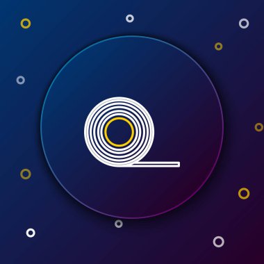 Beyaz ve sarı çizgi Scotch simgesi koyu mavi arka plan üzerinde izole. İş ve onarım için yapıştırıcı bant rulo. Yapışkan ambalaj bandı. Ofis aleti ve diğer şeyler. Renkli anahat konsepti. Vektör İllüstrasyonu