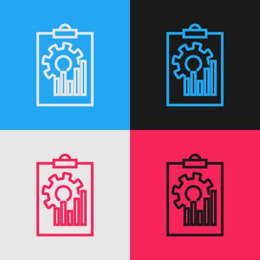 Renk arka planda yalıtılmış grafik grafik simgesi nezresiz renk çizgisi Panosu. Metin dosyası simgesini bildirin. Muhasebe işareti. Denetim, analiz, planlama. Vintage tarzı çizim. Vektör İllüstrasyonu