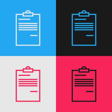 Renk çizgisi Belge simgesi renk arka planda yalıtılmış. Dosya simgesi. Denetim listesi simgesi. İş konsepti. Vintage tarzı çizim. Vektör İllüstrasyonu