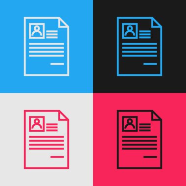 Renk çizgisi Renk arka planında yalıtılmış Özgeçmiş simgesi. Cv başvurusu. Profesyonel personel aranıyor. Analiz personel devam. Vintage tarzı çizim. Vektör İllüstrasyonu