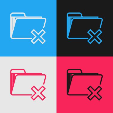 Renk satırı Renk arka planında yalıtılmış klasör simgesini silin. Geri dönüşüm kutusu ile klasör. Silme veya hata klasörü. Bilgisayar bilgileri klasörünü kapatın. Vintage tarzı çizim. Vektör İllüstrasyonu