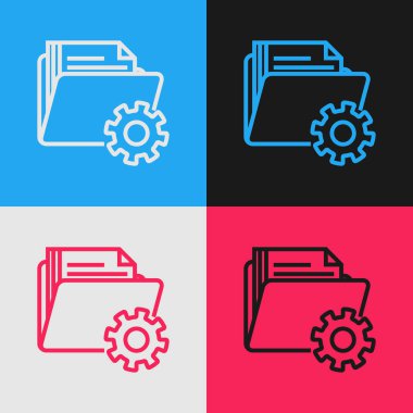 Color line Folder settings with gears icon isolated on color background. Software update, transfer protocol, teamwork tool management. Vintage style drawing. Vector Illustration