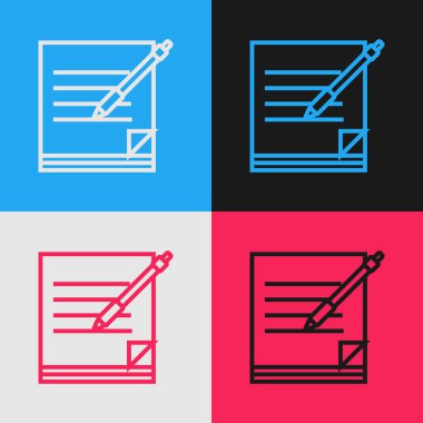 Renk satırı Boş defter ve kalem simgesi renk arkaplanında izole edildi. Kağıt ve kalem. Klasik tarzda çizim. Vektör İllüstrasyonu