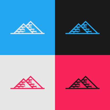 Renk çizgisi Mısır piramitleri simgesi renk arka planda izole. Eski Mısır'ın sembolü. Vintage tarzı çizim. Vektör İllüstrasyonu