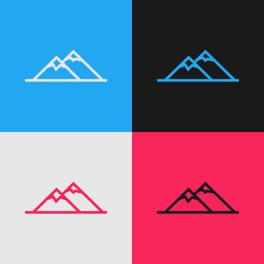 Renk çizgisi Renkli arka planda yalıtılmış Dağlar simgesi. Zafer veya başarı kavramının sembolü. Vintage tarzı çizim. Vektör İllüstrasyonu