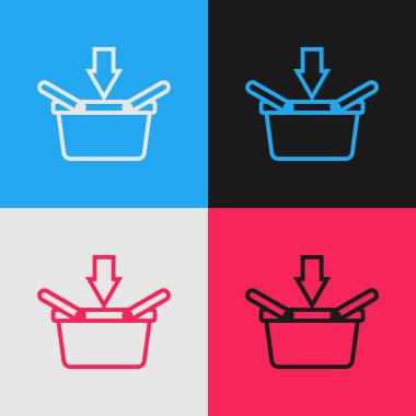 Renk çizgisi Alışveriş sepeti simgesi renk arka planda yalıtılmış. Online satın alma konsepti. Teslimat hizmeti işareti. Alışveriş sepeti sembolü. Vintage tarzı çizim. Vektör İllüstrasyonu