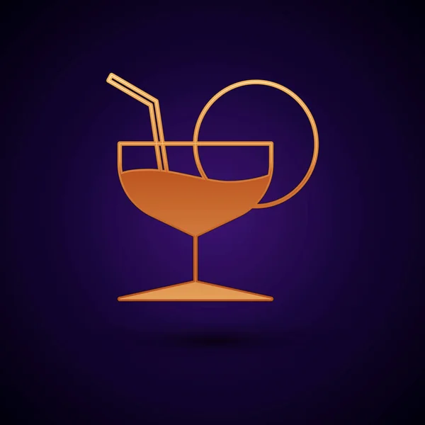 Zlatý Martini, ikona skla izolovaná na tmavomodrém pozadí. Koktejlová ikona. Ikona skleněného vína. Vektorová ilustrace — Stockový vektor