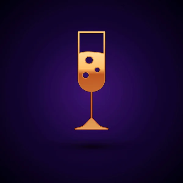 Gold Glass of champagne icon isolated on dark blue background. Vector Illustration — Stock Vector