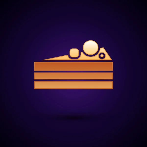 Guld kaka ikon isolerad på Mörkblå bakgrund. Grattis på födelsedagen. Vektor illustration — Stock vektor