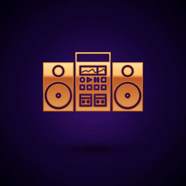 Estéreo Gold Home con dos altavoces icono aislado sobre fondo azul oscuro. Sistema de música. Ilustración vectorial — Vector de stock
