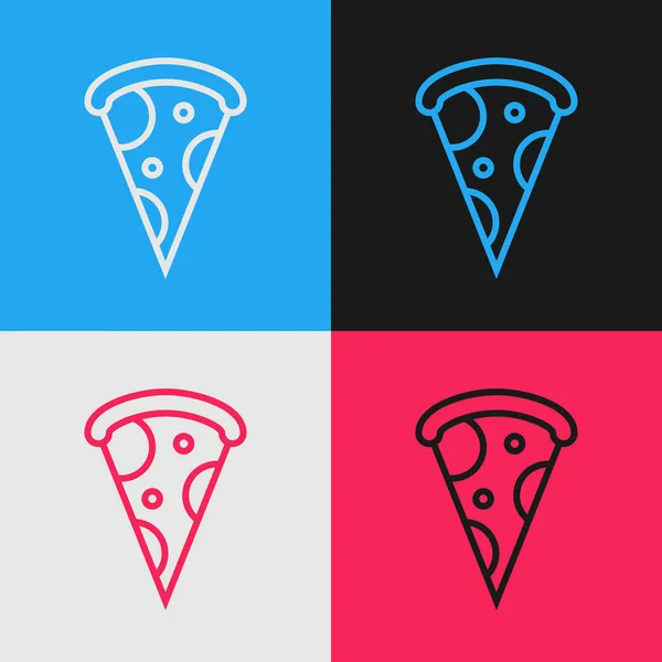 Цветная линия Иконка пиццы изолирована на цветном фоне. Меню быстрого питания. Рисунок в винтажном стиле. Векторная миграция — стоковый вектор