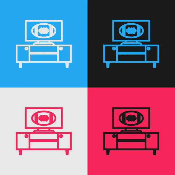 Color line American football on tv program and stand icon isolated on color background. Vintage style drawing. Vector Illustration — Stock Vector