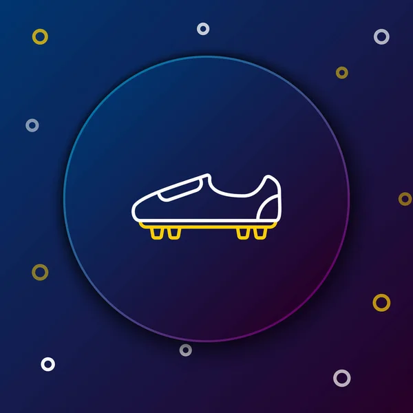 Garis putih dan kuning Sepakbola atau sepatu sepak bola dengan ikon paku diisolasi pada latar belakang biru tua. Sepatu football Amerika. Konsep garis luar berwarna. Ilustrasi Vektor - Stok Vektor