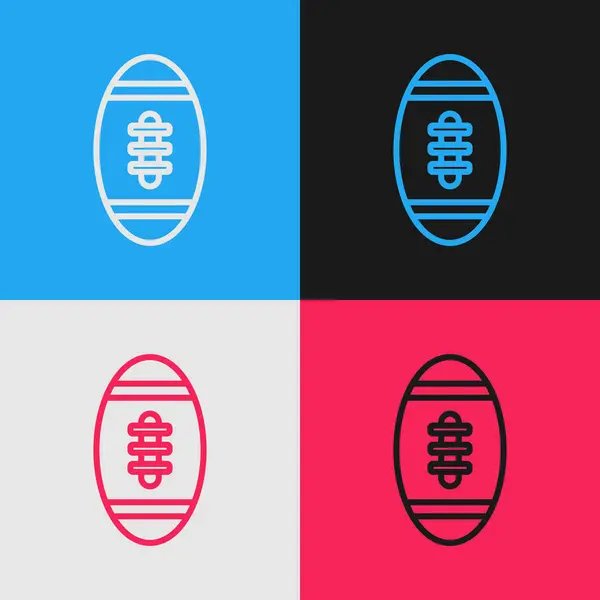 Linha de cores Ícone de bola de futebol americano isolado no fundo da cor. Ícone de bola de rugby. Símbolo de jogo de desporto de equipa. Desenho de estilo vintage. Ilustração vetorial — Vetor de Stock