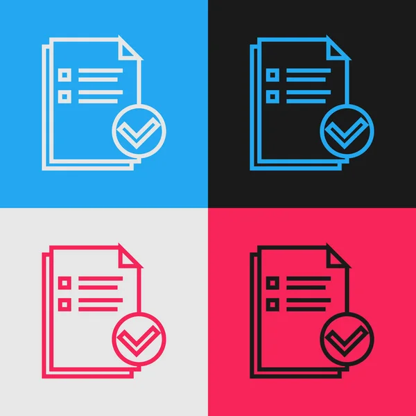 Color line Document and check mark icon isolated on color background. Checklist icon. Business concept. Vintage style drawing. Vector Illustration — 图库矢量图片