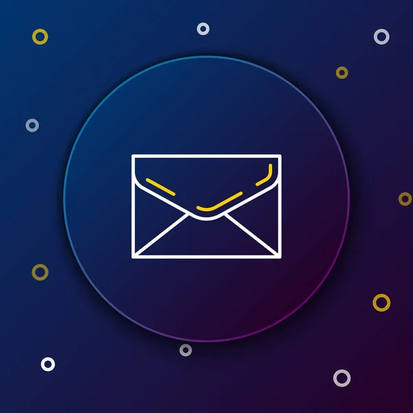 Beyaz ve sarı çizgi Zarf simgesi koyu mavi arka planda yalıtılmış. E-posta ileti mektubu simgesi. Renkli anahat konsepti. Vektör İllüstrasyonu — Stok Vektör