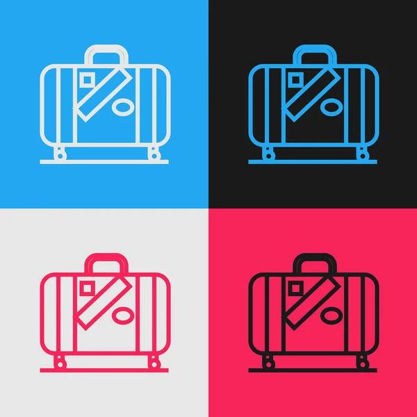 Couleur ligne Valise pour Voyage et autocollants icône isolée sur fond de couleur. Panneau des bagages de voyage. Icône bagages de voyage. Dessin style vintage. Illustration vectorielle — Image vectorielle