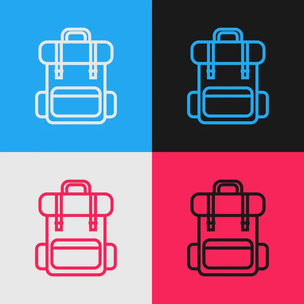 Farblinie Wanderrucksack-Symbol isoliert auf farbigem Hintergrund. Camping- und Bergwanderrucksack. Vintage-Stil Zeichnung. Vektorillustration — Stockvektor