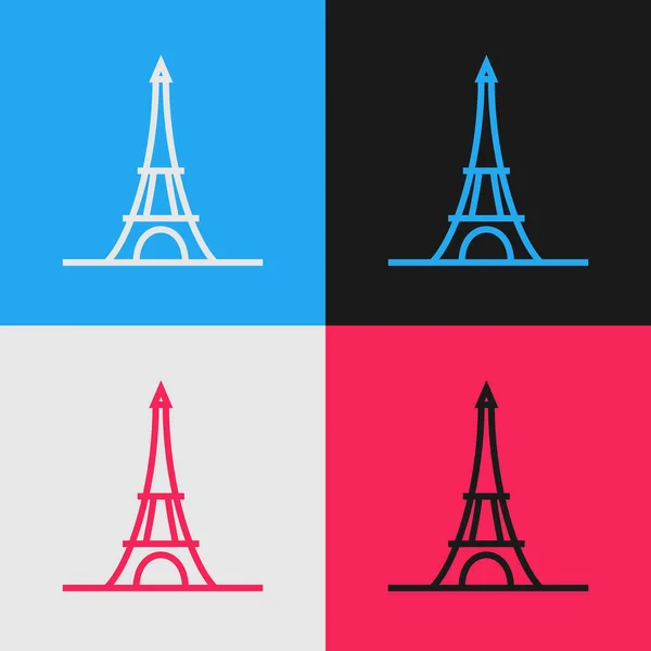 Linha de cores Ícone da torre Eiffel isolado no fundo da cor. França Paris símbolo de referência. Desenho de estilo vintage. Ilustração vetorial — Vetor de Stock