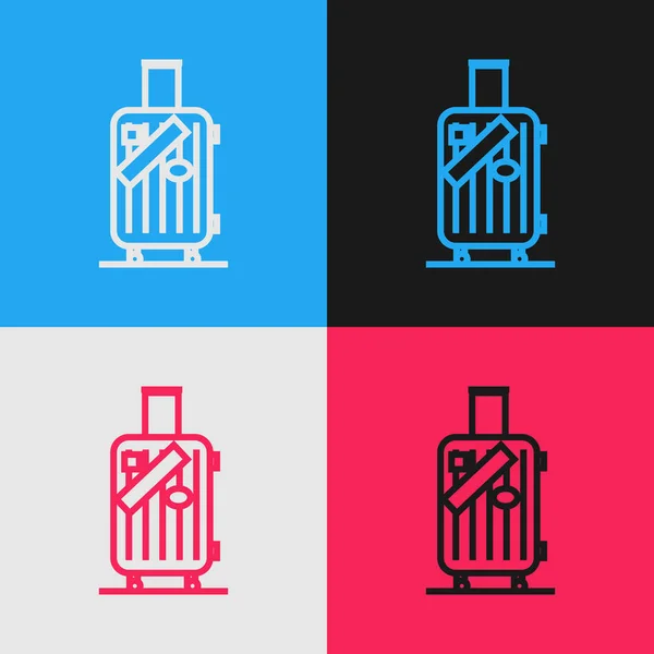 Couleur ligne Valise pour Voyage et autocollants icône isolée sur fond de couleur. Panneau des bagages de voyage. Icône bagages de voyage. Dessin style vintage. Illustration vectorielle — Image vectorielle