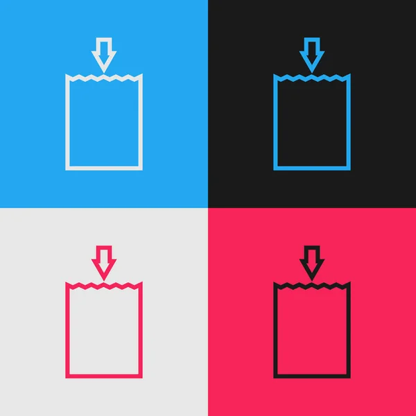 Línea de color Icono de bolsa de compras de papel aislado sobre fondo de color. Firma del paquete. Dibujo de estilo vintage. Ilustración vectorial — Vector de stock