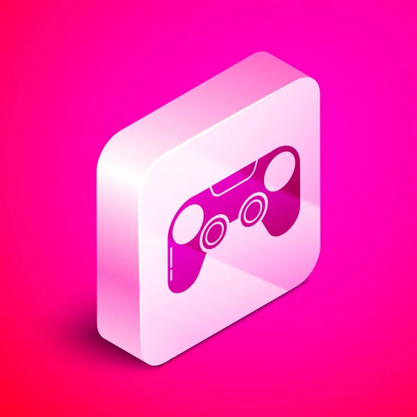 Ícone Isométrico Gamepad isolado em fundo rosa. Controlador de jogo. Botão quadrado de prata. Ilustração vetorial — Vetor de Stock