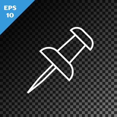 Saydam koyu arka planda yalıtılmış beyaz çizgi Push pin simgesi. Raptiyeler işareti. Vektör İllüstrasyonu