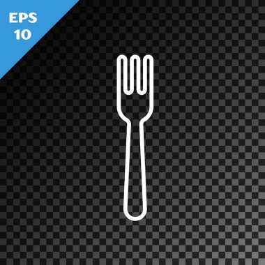 Saydam koyu arka planda yalıtılmış beyaz çizgi Çatal simgesi. Çatal bıçak takımı sembolü. Vektör İllüstrasyonu