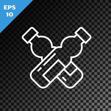 Beyaz çizgi Şeffaf koyu arka plan üzerinde izole su simgesi çapraz şişe. Soda su içecek işareti. Vektör İllüstrasyonu