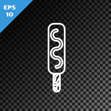 Beyaz çizgi Dondurma simgesi şeffaf koyu arka plan üzerinde izole. Tatlı bir sembol. Vektör İllüstrasyonu