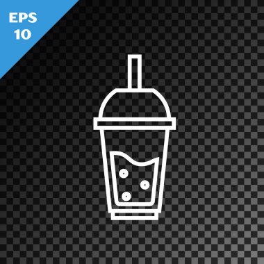 Şeffaf koyu arka plan üzerinde izole içme saman simgesi ile limonata Beyaz çizgi Cam. Vektör İllüstrasyonu