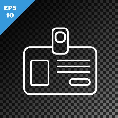 Saydam koyu arka planda yalıtılmış beyaz çizgi tanımlama rozeti simgesi. Bu sunum için kullanılabilir, şirketin kimliği, reklam. Vektör İllüstrasyonu