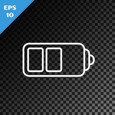 Beyaz çizgi Pil şarj seviyesi gösterge simgesi saydam koyu arka planda yalıtılmış. Vektör İllüstrasyonu