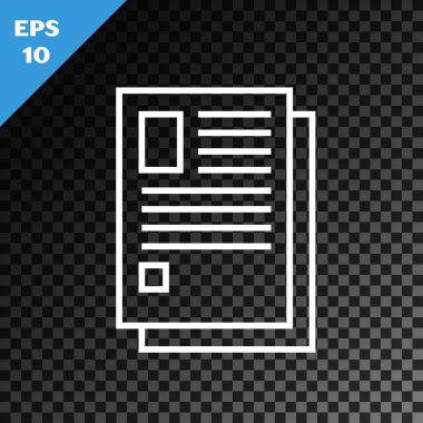 Saydam koyu arka planda yalıtılmış beyaz satır Dosya belge simgesi. Denetim listesi simgesi. İş konsepti. Vektör İllüstrasyonu