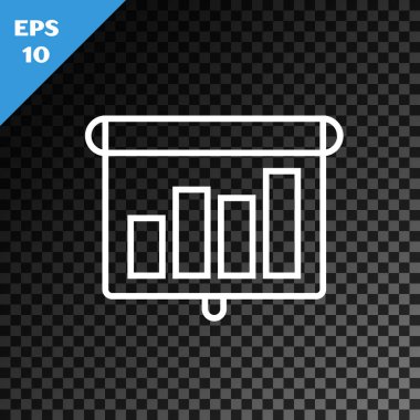 Grafik, zamanlama, grafik, diyagram, infografik, pasta grafiği simgesi saydam koyu arka plan üzerinde yalıtılmış beyaz çizgi Sunum mali iş panosu. Vektör İllüstrasyonu