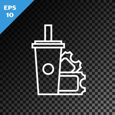 Beyaz çizgi Amerikan Futbolu bilet ve kağıt cam soda içme saman simgesi şeffaf karanlık arka plan üzerinde izole ile. Vektör İllüstrasyonu